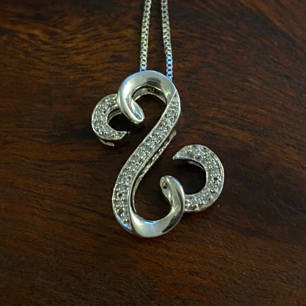Open Hearts Necklace Sterling Silver w. diamonds